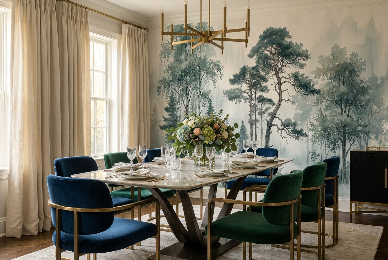 Cool Misty Forest Wallpaper Mural interior scene