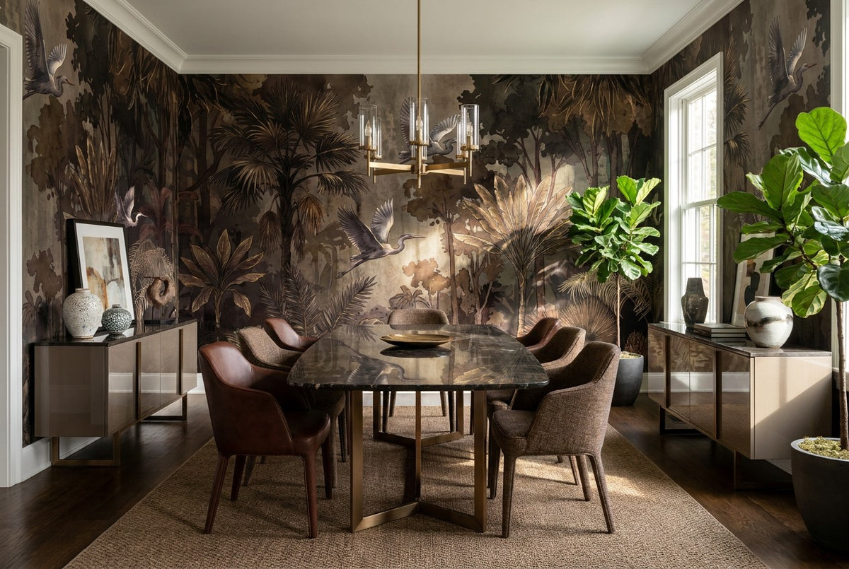 Black Twilight Bird Dark Forest Wallpaper Mural interior scene