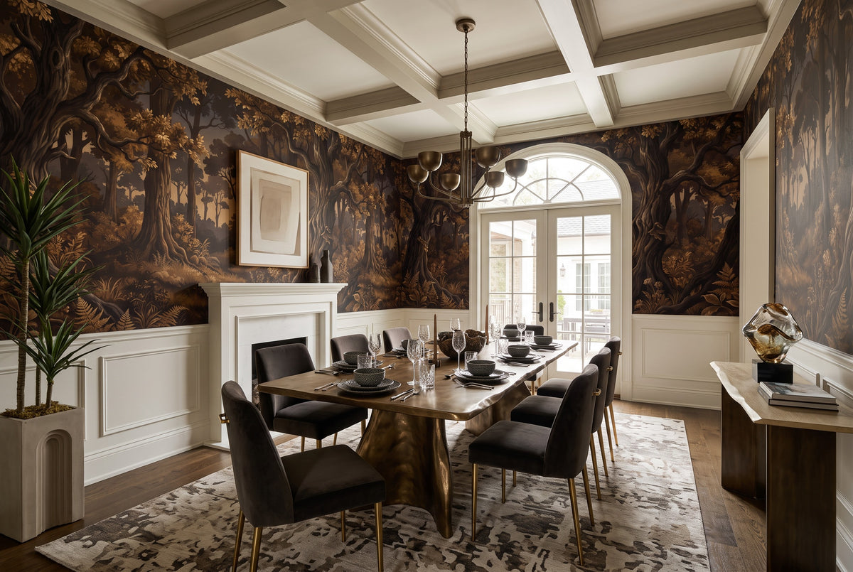 Moody Black Dark Forest Wallpaper Mural interior scene