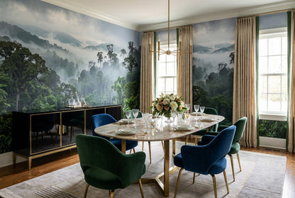Muted Serene Misty Forest Wallpaper Mural interior scene
