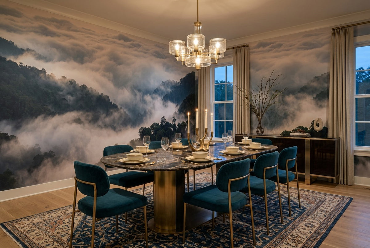 Ethereal Gray Misty Forest Wallpaper Mural interior scene