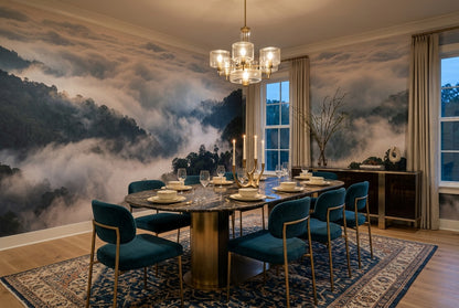 Ethereal Gray Misty Forest Wallpaper Mural interior scene