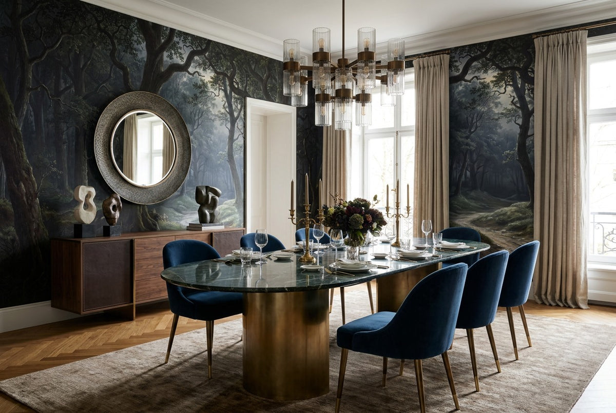Somber Enchanted Dark Forest Wallpaper Mural interior scene