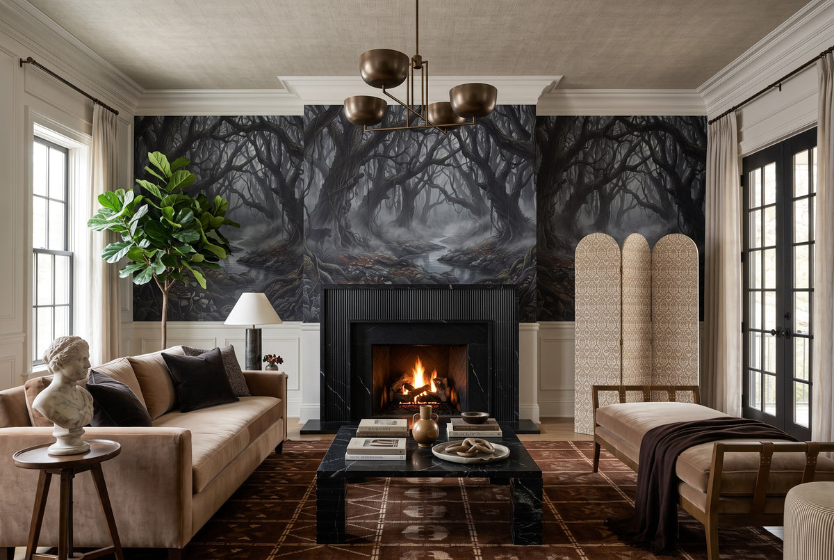 Deep Mist Dark Forest Wallpaper Mural interior scene