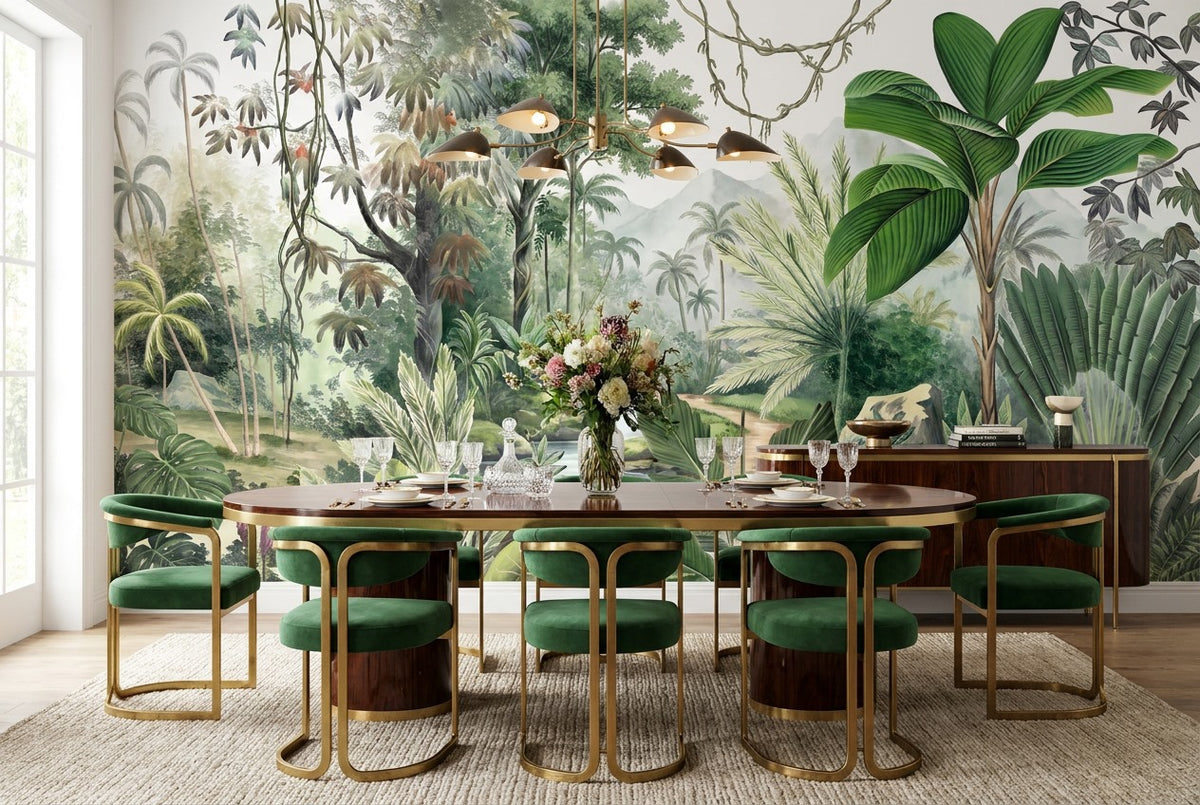 Jade Rainforest Green Jungle Wallpaper Mural interior scene