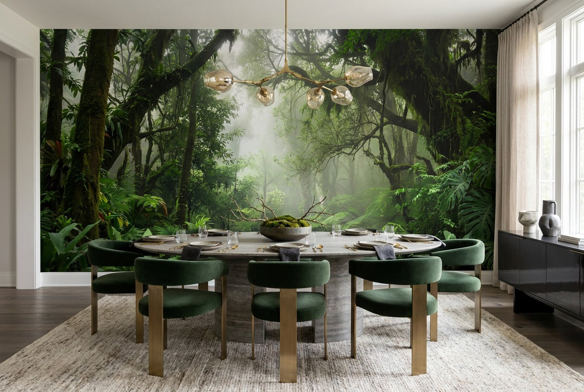 Emerald Forest Green Jungle Wallpaper Mural interior scene