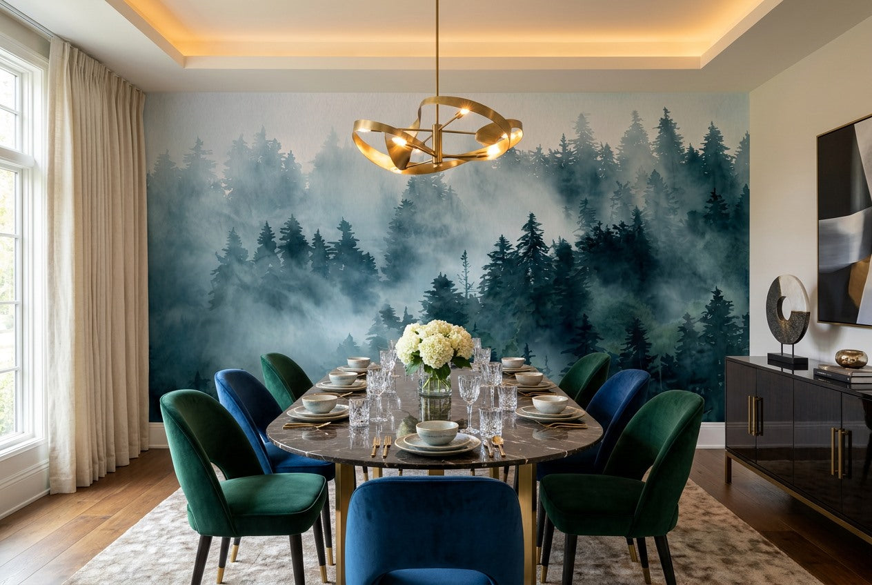 Grey Misty Forest Wallpaper Mural interior scene