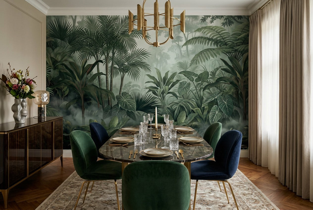 Atmospheric Misty Forest Wallpaper Mural interior scene
