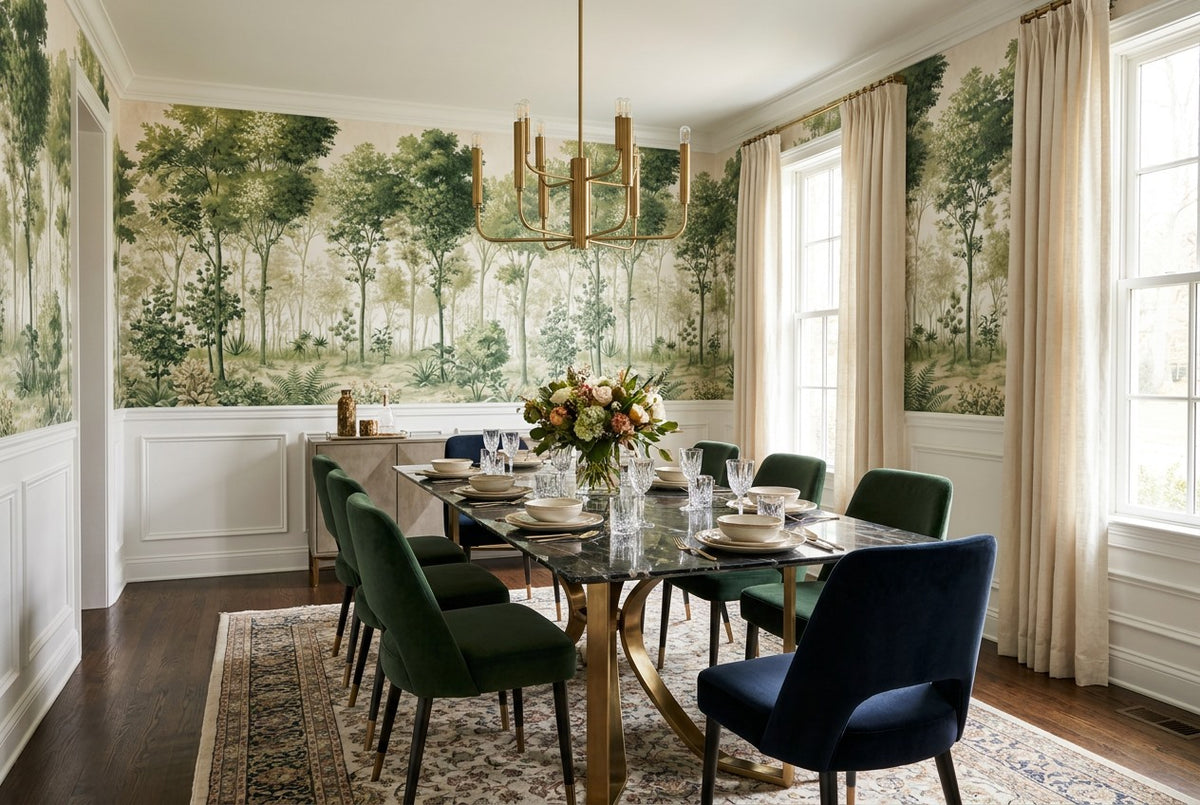 Natural Forest Green Wallpaper Mural interior scene