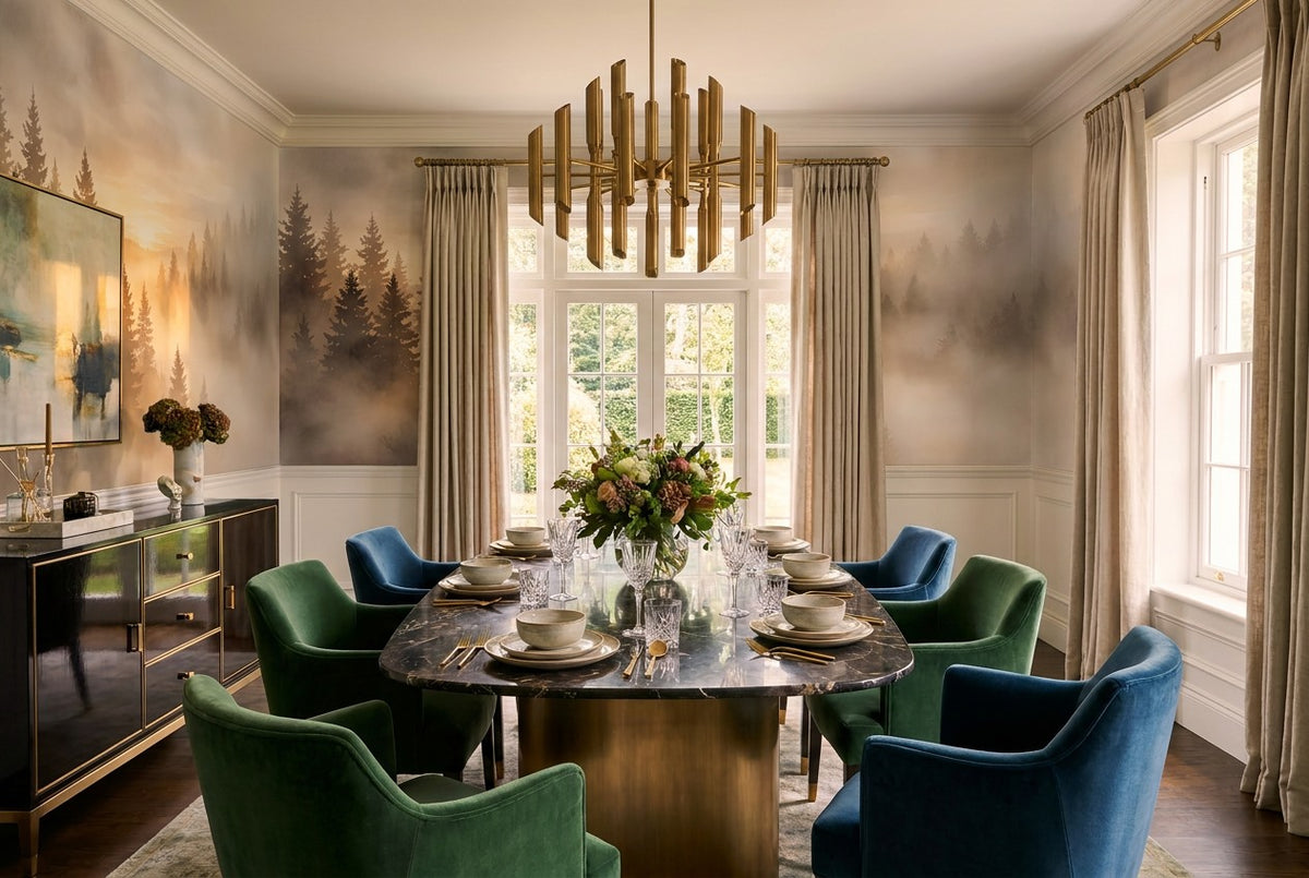 Silver Gold Misty Forest Wallpaper Mural interior scene