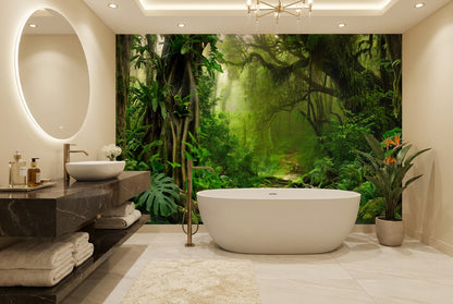 Verdant River Green Jungle Wallpaper Mural interior scene