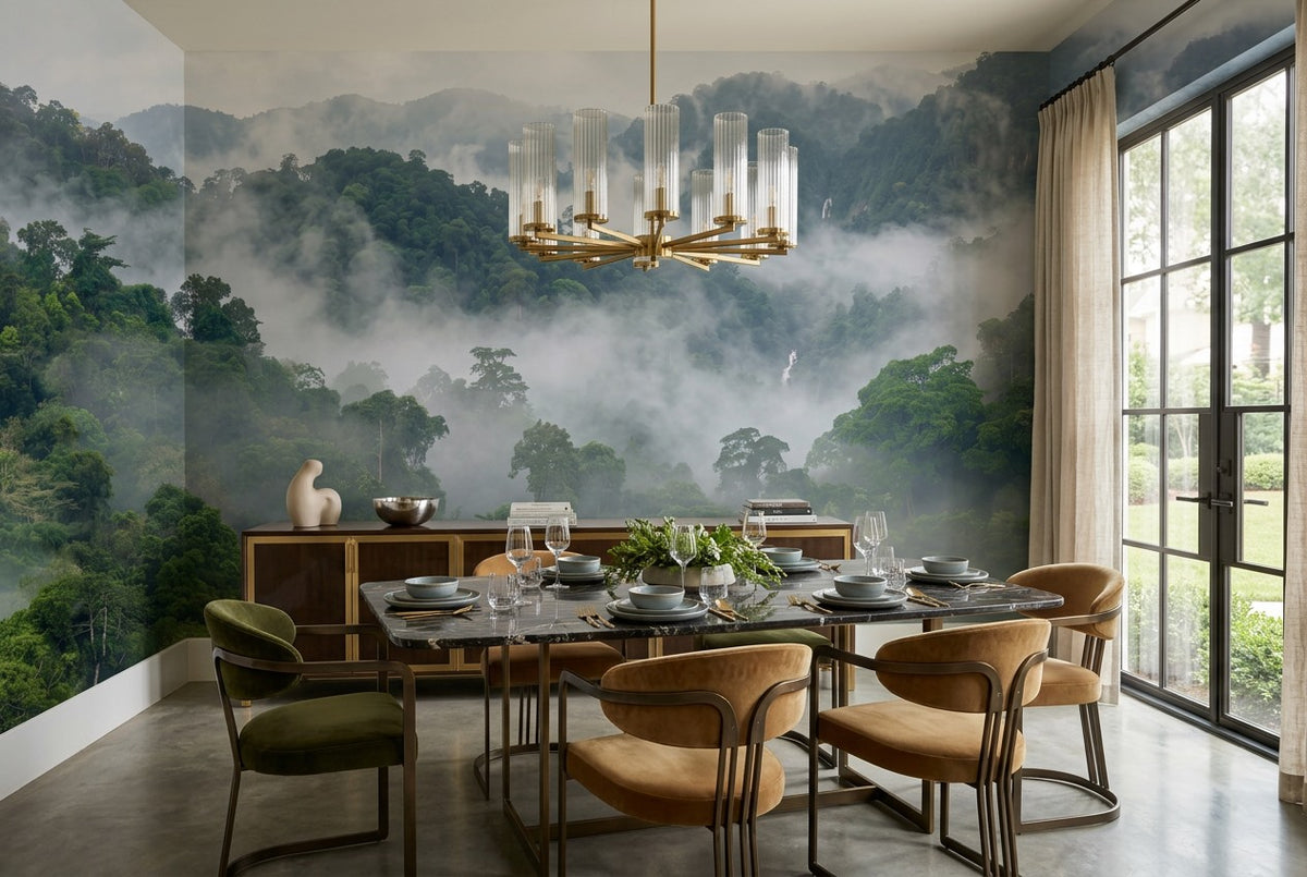 Hazy Misty Forest Wallpaper Mural interior scene