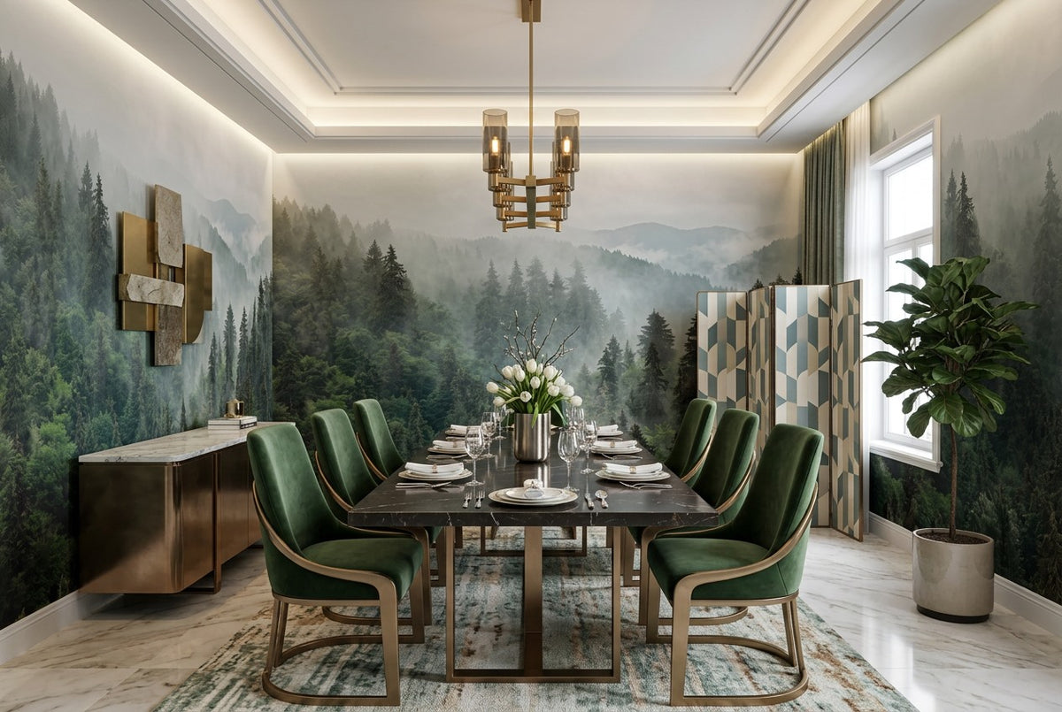 Pale Calm Misty Forest Wallpaper Mural interior scene