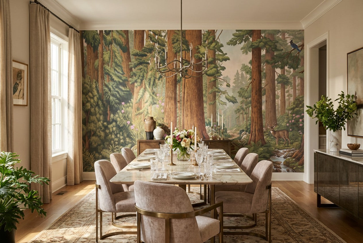 Giant Green Redwood Forest Wallpaper Mural interior scene