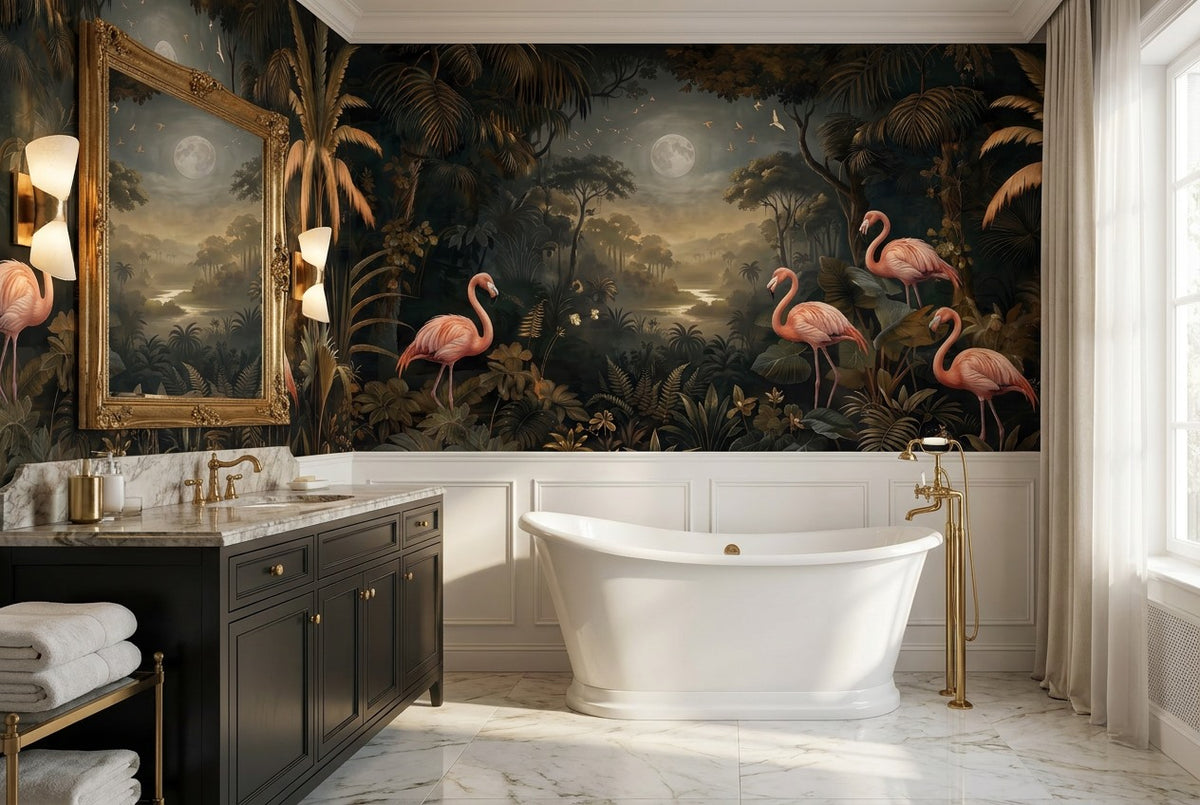 Shadow Flamingo Dark Forest Wallpaper Mural interior scene