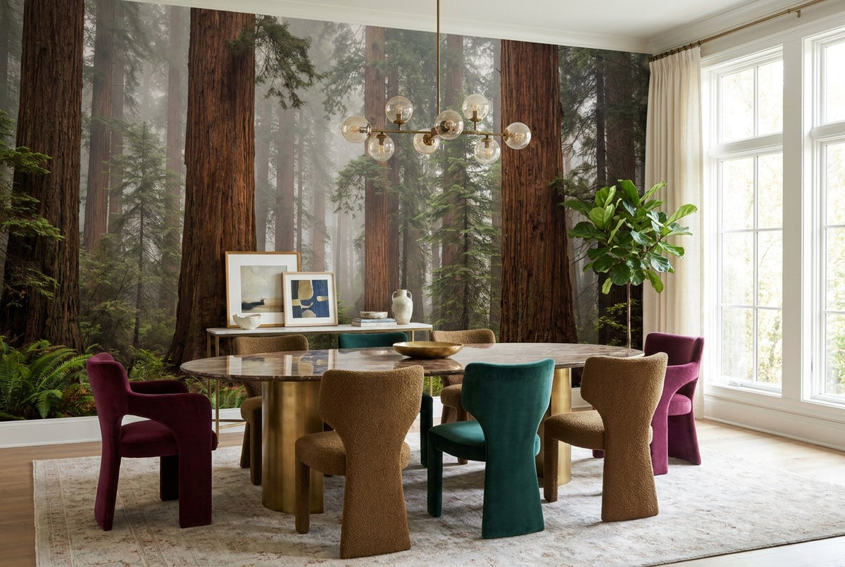 Chestnut Woodland Redwood Wallpaper Mural interior scene