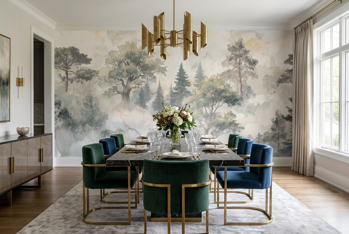 Blue Misty Forest Wallpaper Mural interior scene