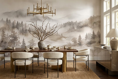 Sepia Grey Misty Forest Wallpaper Mural interior scene