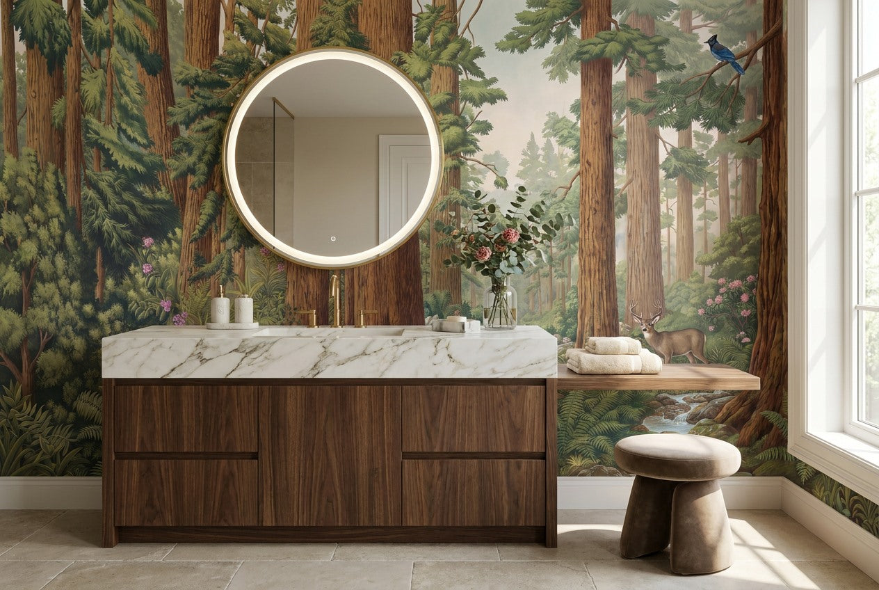 Giant Green Redwood Forest Wallpaper Mural interior scene