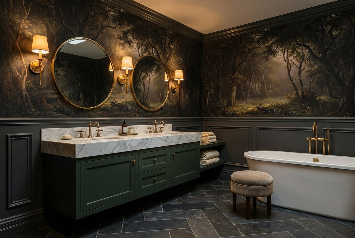 Inky Haunting Dark Forest Wallpaper Mural interior scene