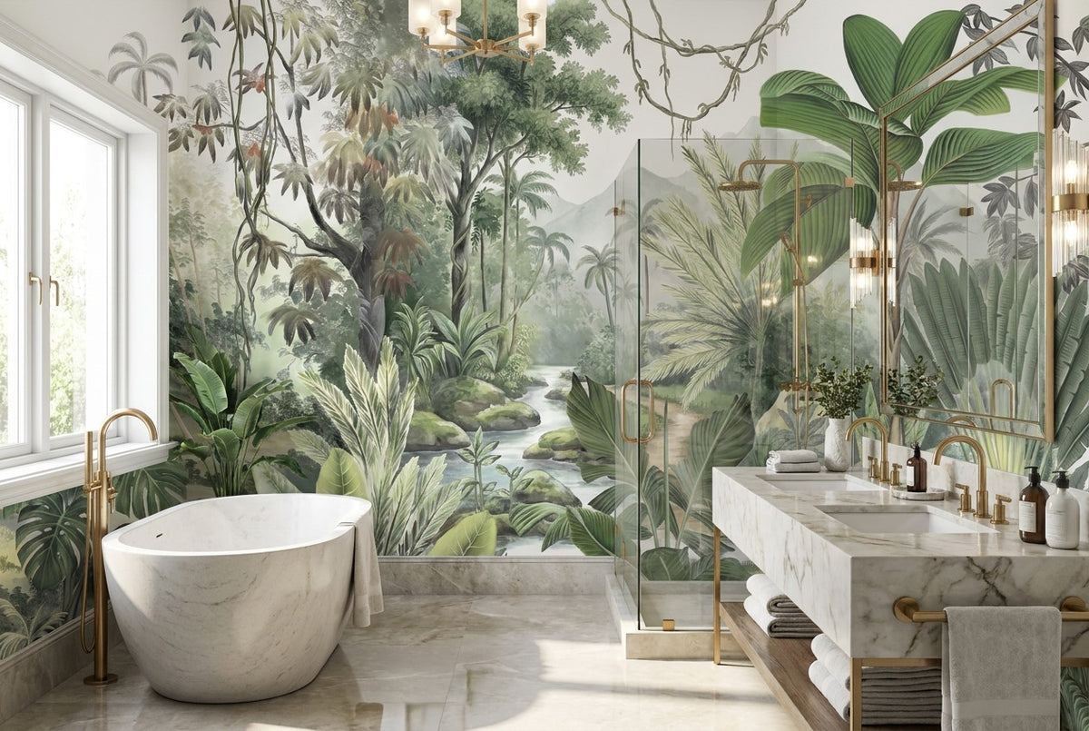 Jade Rainforest Green Jungle Wallpaper Mural interior scene