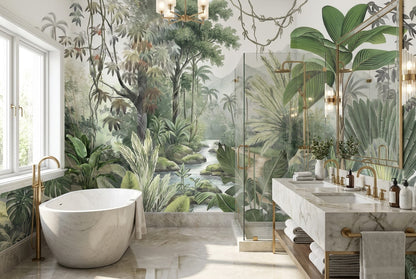 Jade Rainforest Green Jungle Wallpaper Mural interior scene