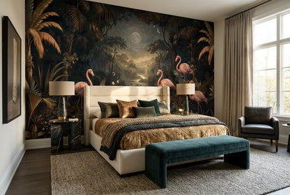 Shadow Flamingo Dark Forest Wallpaper Mural interior scene