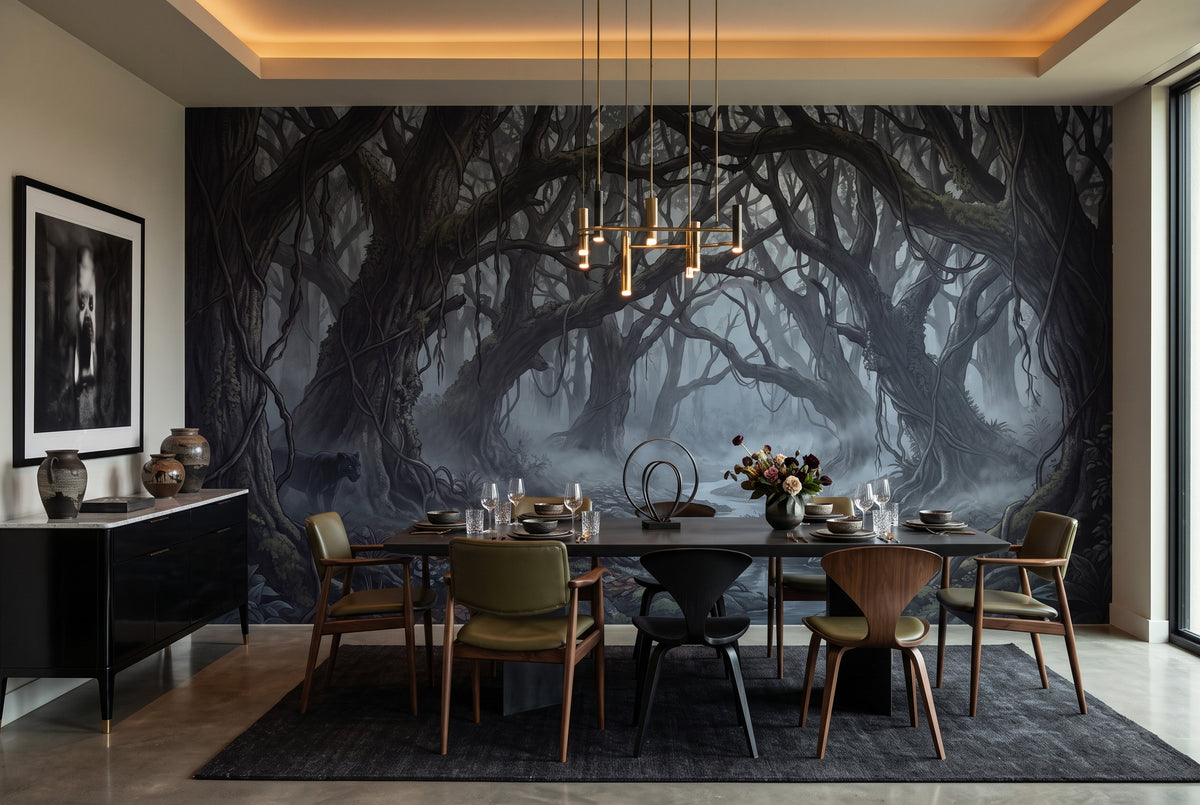 Deep Mist Dark Forest Wallpaper Mural interior scene