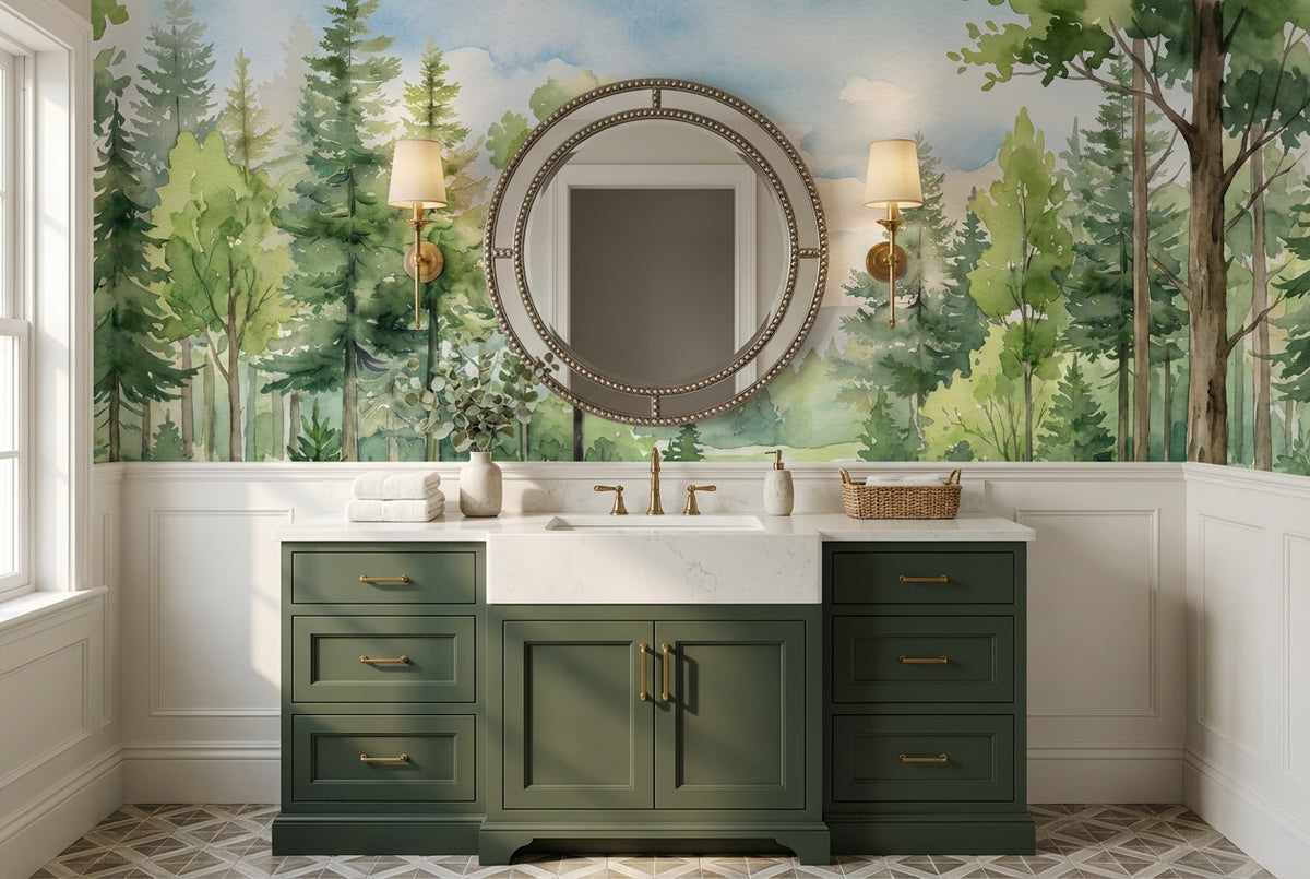 Fresh Meadow Forest Green Wallpaper Mural interior scene
