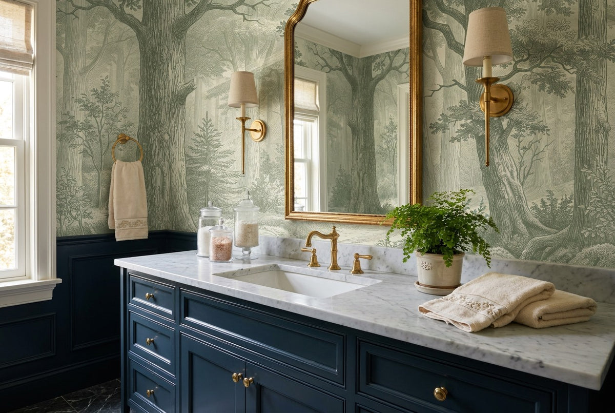 Verdant Forest Green Wallpaper Mural interior scene