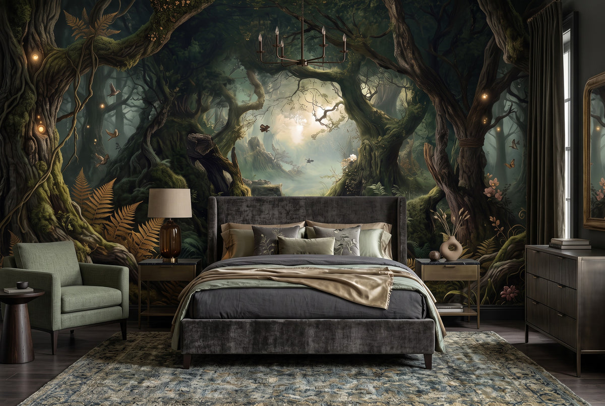 Nocturnal Moon Dark Forest Wallpaper Mural interior scene