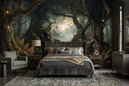 Nocturnal Moon Dark Forest Wallpaper Mural interior scene