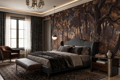 Moody Black Dark Forest Wallpaper Mural interior scene