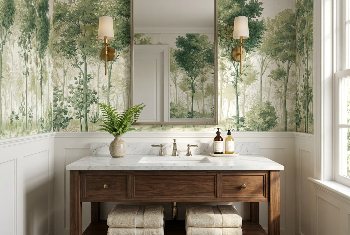 Natural Forest Green Wallpaper Mural interior scene