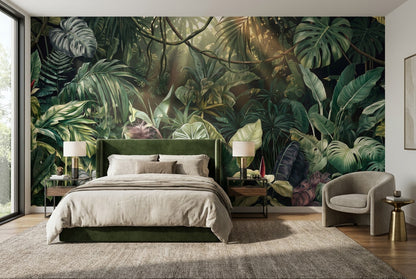 Mossy Foliage Green Jungle Wallpaper Mural interior scene