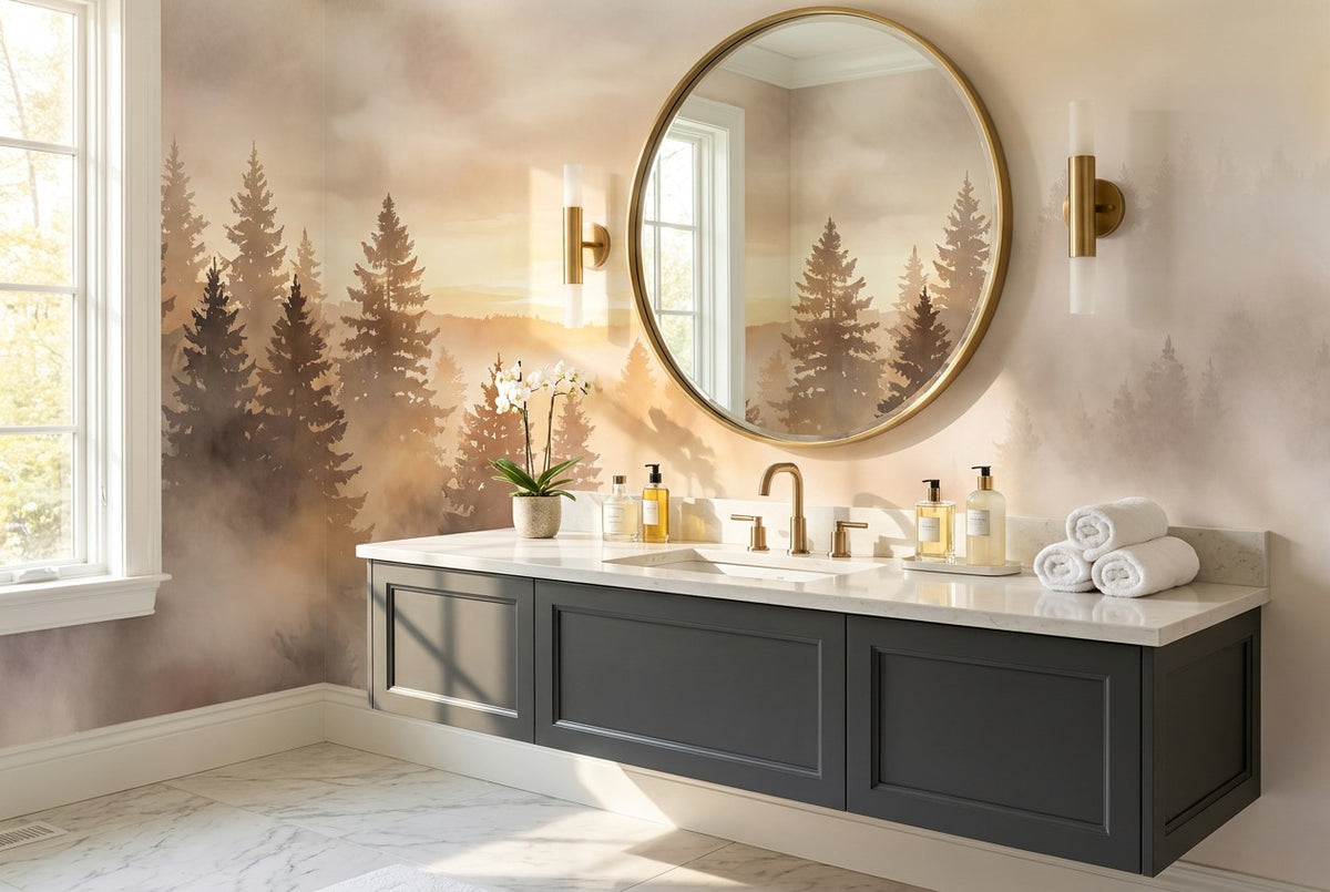 Silver Gold Misty Forest Wallpaper Mural interior scene