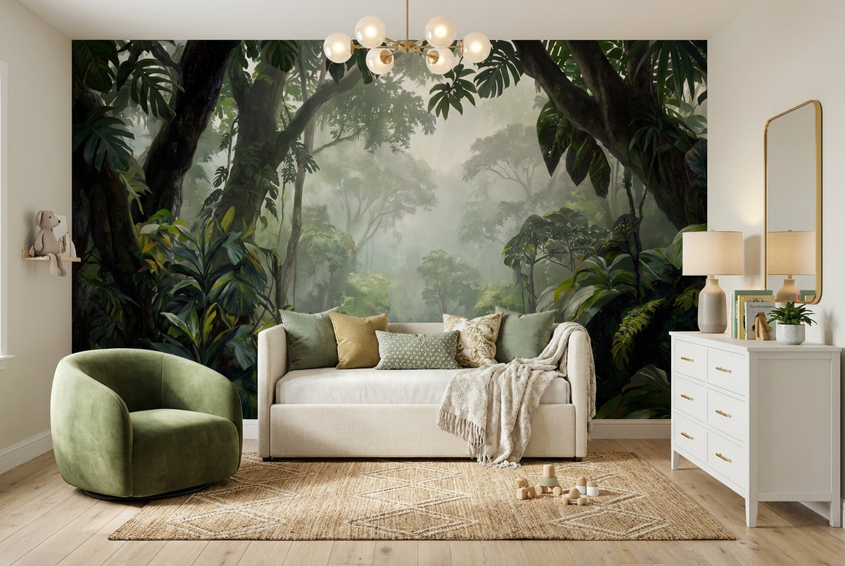 Lush Canopy Green Jungle Wallpaper Mural interior scene