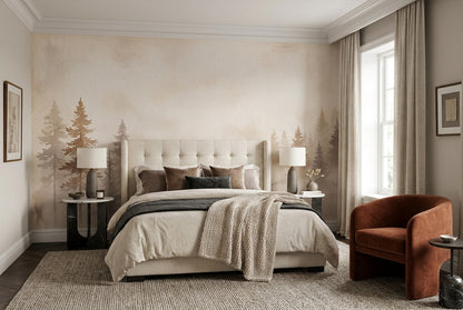 Light Beige Misty Forest Wallpaper Mural interior scene
