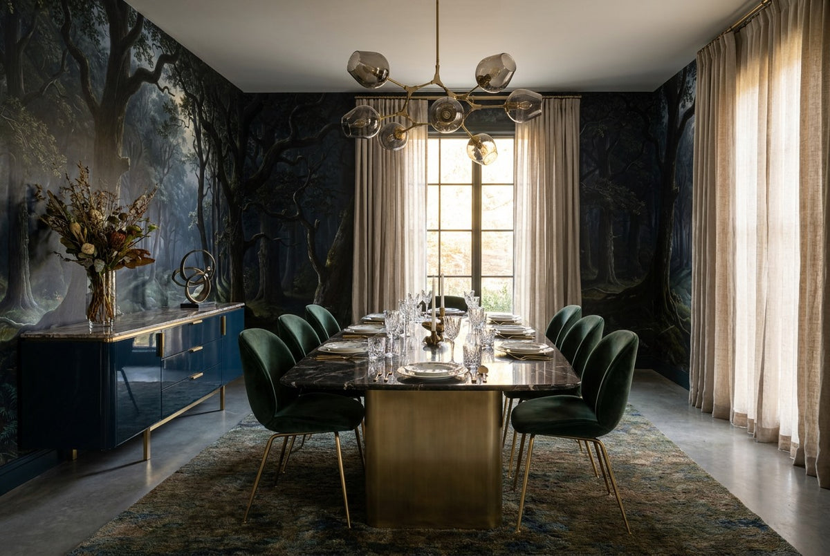Somber Enchanted Dark Forest Wallpaper Mural interior scene