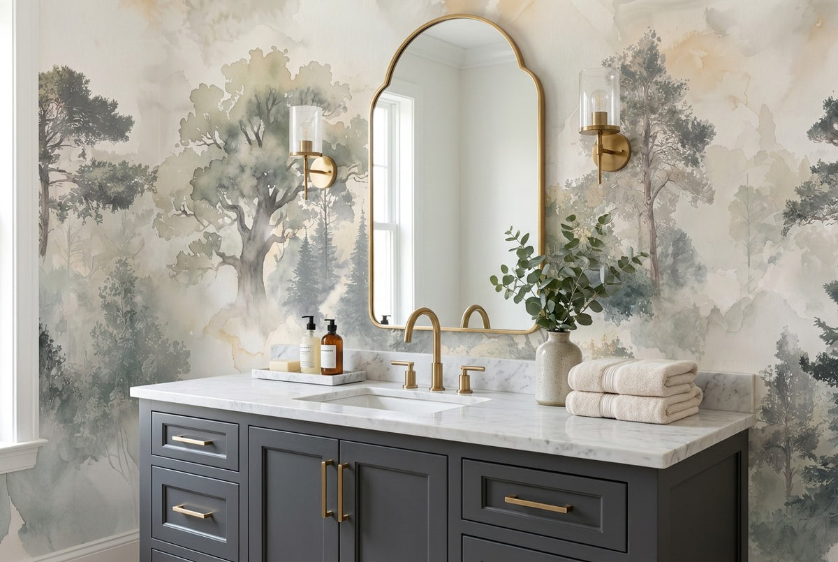 Blue Misty Forest Wallpaper Mural interior scene