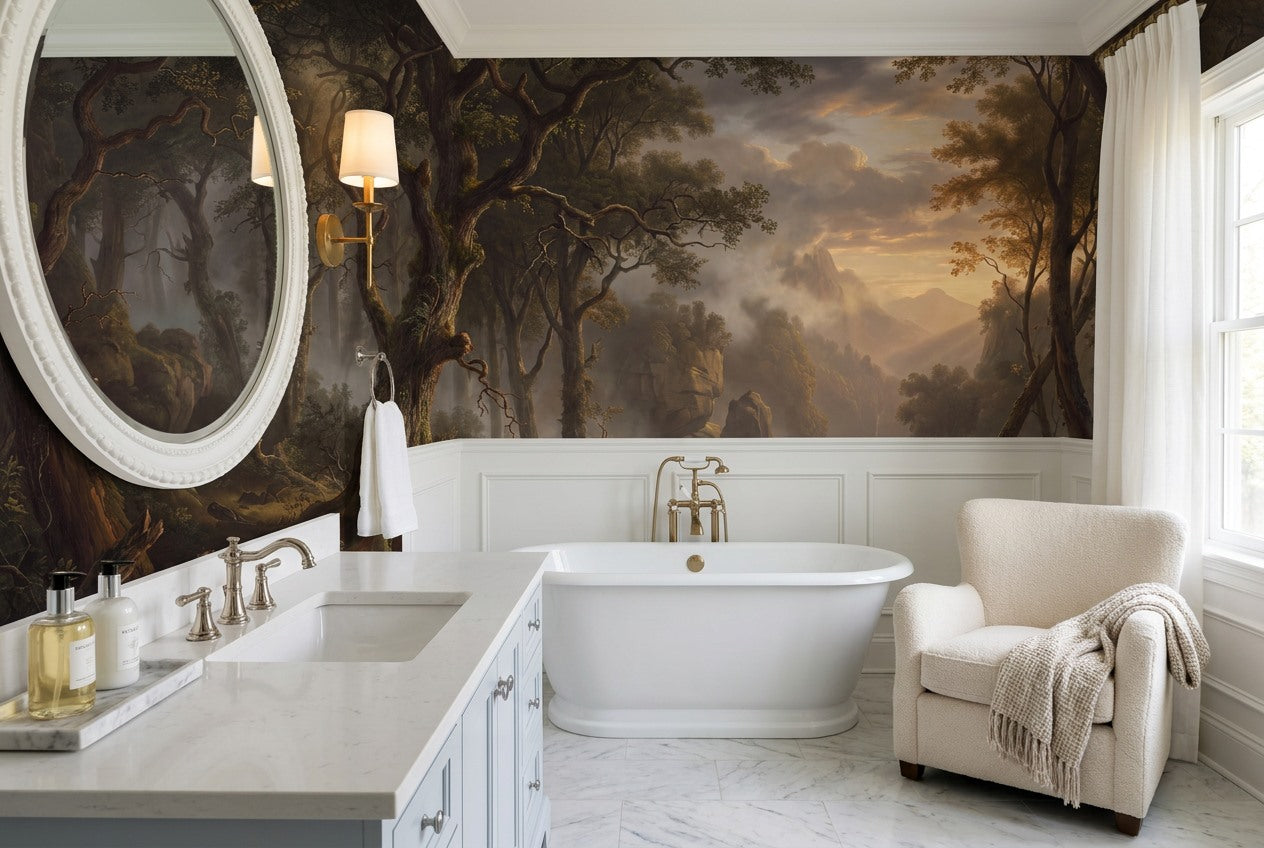 Midnight Mountain Dark Forest Wallpaper Mural interior scene
