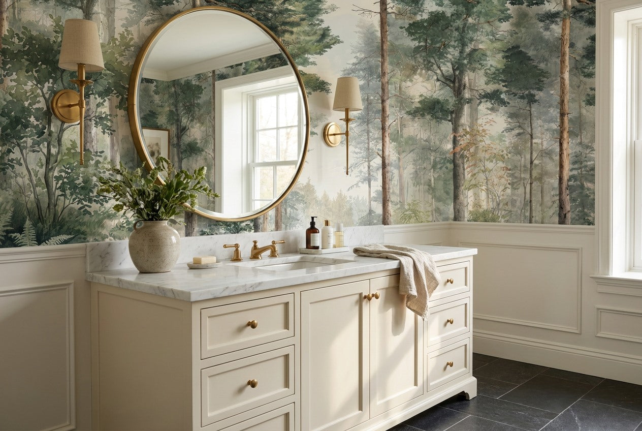 Moss Forest Green Wallpaper Mural interior scene