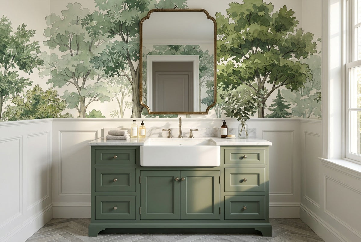 Olive Forest Green Wallpaper Mural interior scene