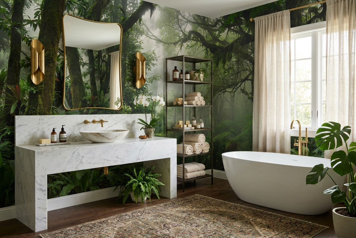 Emerald Forest Green Jungle Wallpaper Mural interior scene