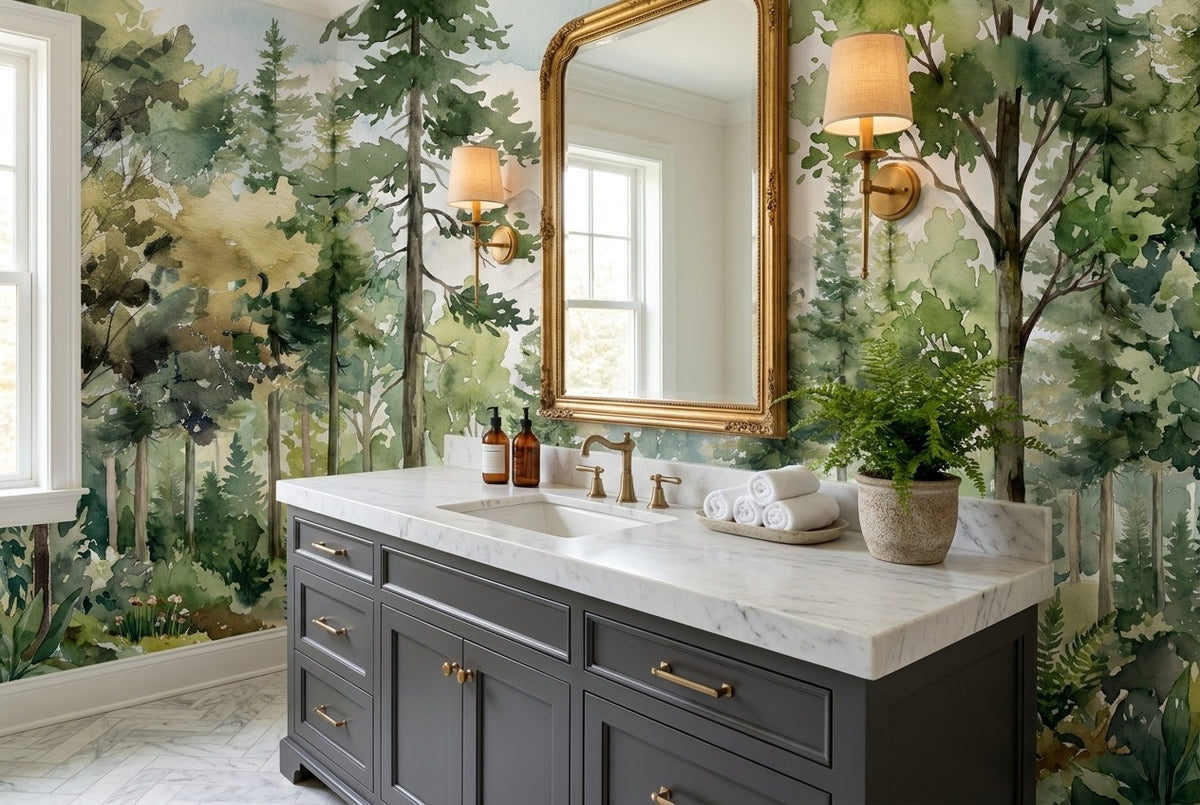 Woodland Forest Green Wallpaper Mural interior scene