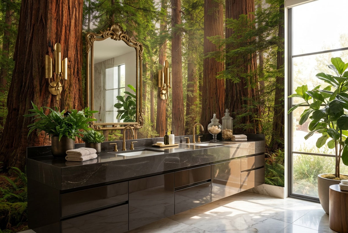 Ancient Warm Redwood Forest Wallpaper Mural interior scene