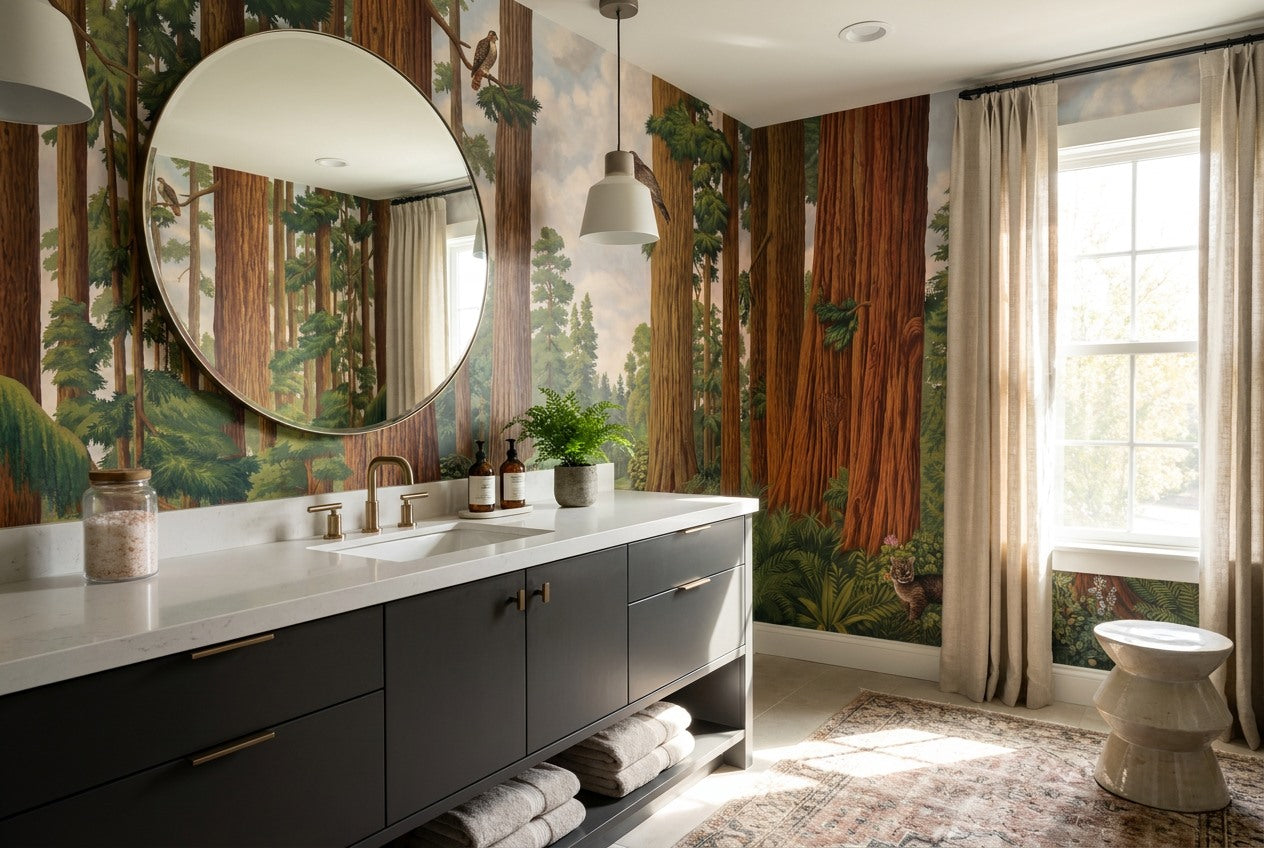 Majestic Brown Redwood Forest Wallpaper Mural interior scene