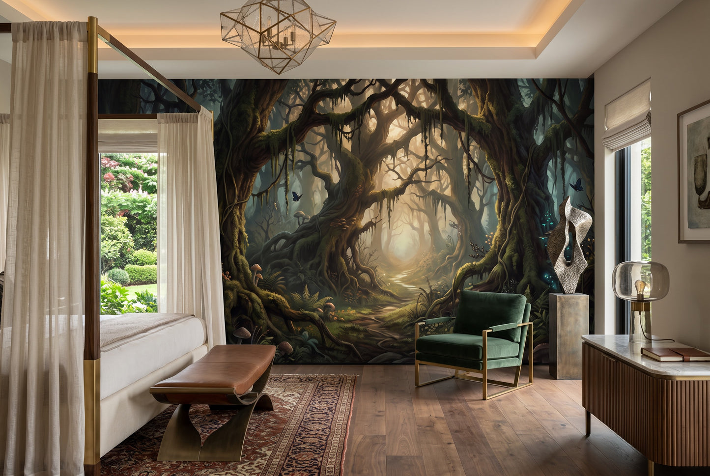 Dim Glow Dark Forest Wallpaper Mural interior scene