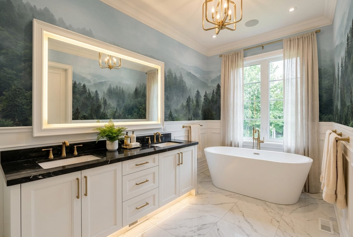 Pale Calm Misty Forest Wallpaper Mural interior scene