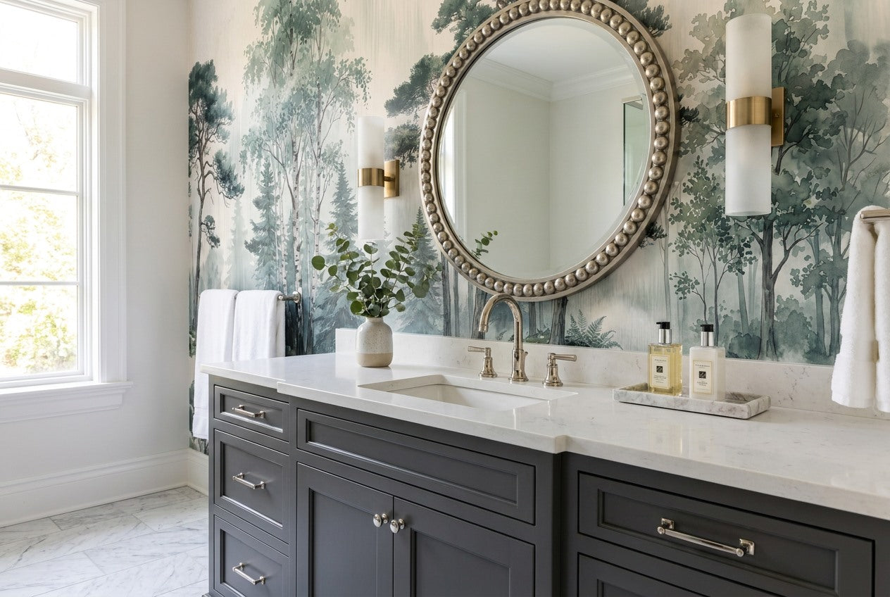 Cool Misty Forest Wallpaper Mural interior scene